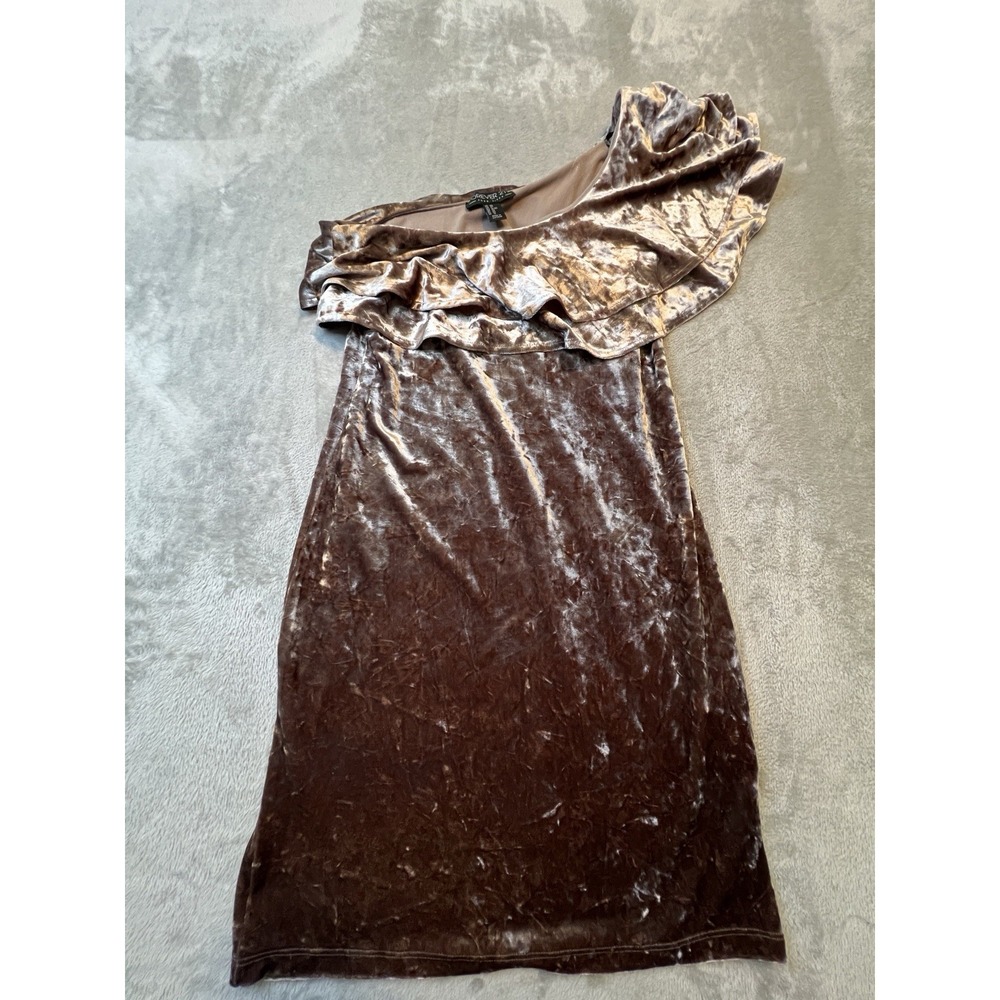 Forever 21 Plus Womens Dress 0X Brown Crushed Velvet One Shoulder Cocktail